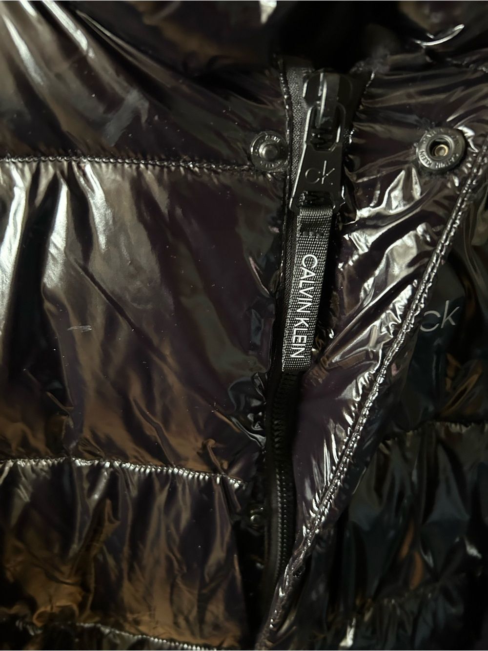 Calvin Klein Glossy Black Quilted Puffer Coat - Size XL - Picture 6 of 7